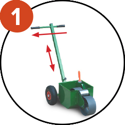 Guidon réglable et désaxé pour éviter de marcher sur la ligne. Cuve inclinée pour éviter un maximum de pertes de la peinture