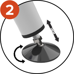 Pied orientable et ajustable en hauteur. Permet de stabiliser parfaitement la chaise 