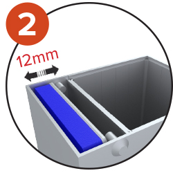 Le range-couvercle permet d’accueillir un revêtement de 12mm maximum (à appliquer sur le couvercle par l’installateur de sol) 