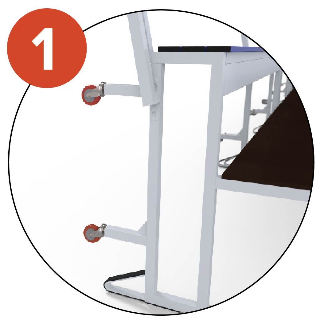 4 roues pivotantes à frein par module facilitent le mouvement et le rangement