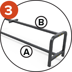 Facile à transporter sans compromettre la stabilité. Renforts A et B entre pieds afin de garantir  une très bonne stabilité de la structure